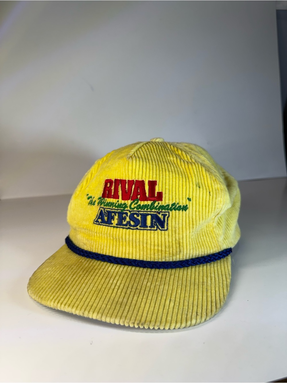 1980’s Yellow Corduroy Cap with RIVAL AFESIN Embroidery
